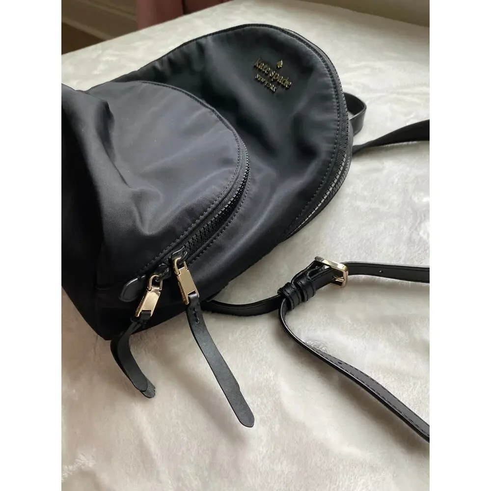 Kate Spade Nylon Mini Backpack Leather Straps 3 Sections Travel Career GUC